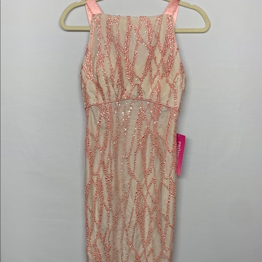 Minuet Pink Embroidered Silver Sequin Formal Dress - Picture 3 of 12